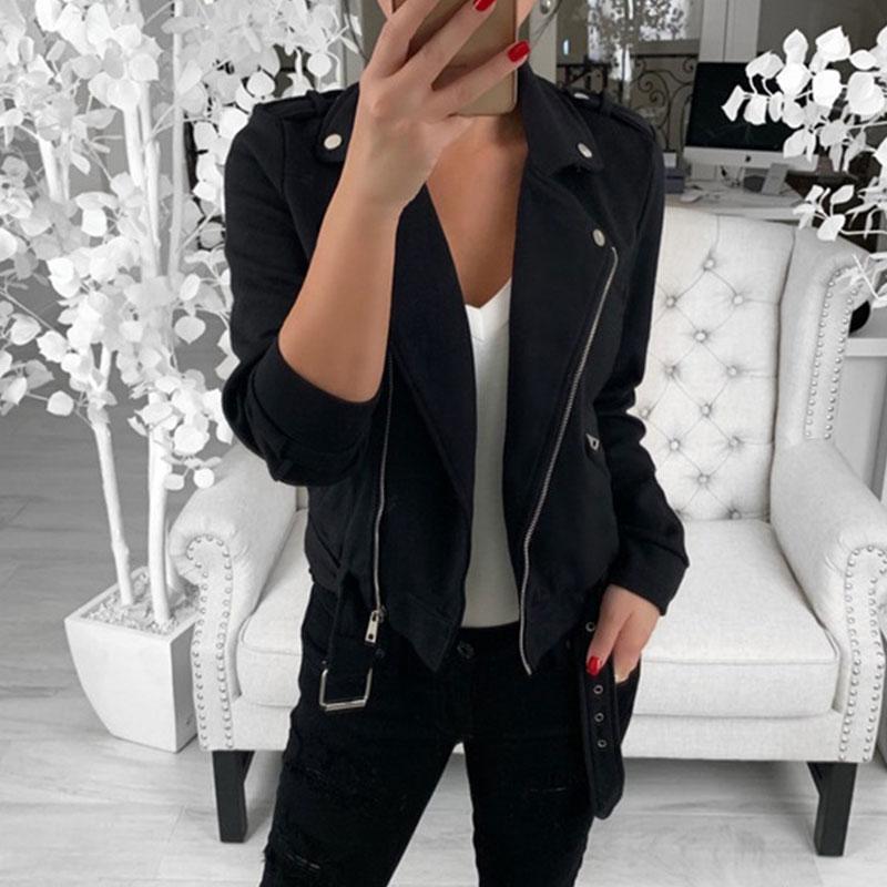 

2021 Autumn Black Jacket Women Ladies Winter Coats Plus Size Long Sleeve Jacket Coat Female Motorcycle Jacket Belt 2XL 3XL, Tan;black