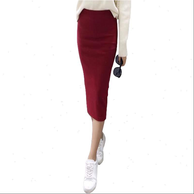 

a little womens skirts thick autumn chic pencil office look natural waist mid calf solid skirt casual slim hip, Black