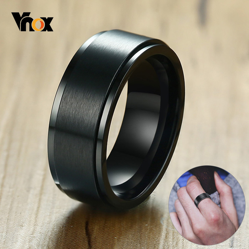 

Vnox 8mm Rotatable Basic Ring for Men Black Stainless Steel Casual Male Anel Stylish Punk Spinner Alliance Jewelry, Silver