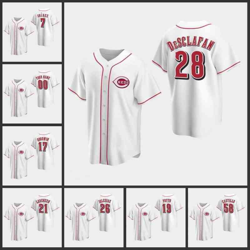 Cincinnati's Reds Hommes Femmes Jeunes Jeunes # 17 Brian Goodwin 27 Trevor Bauer 19 Joey Votto 58 Luis Castillo Custom White Home Jersey