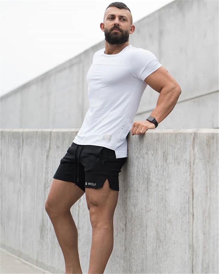 

Fashion Trend Style Hommes Men's Sports Shorts Fitness Wolf Letters Elastic Waist GYM Skinny Short Pants Trendy Sweatpants, Black