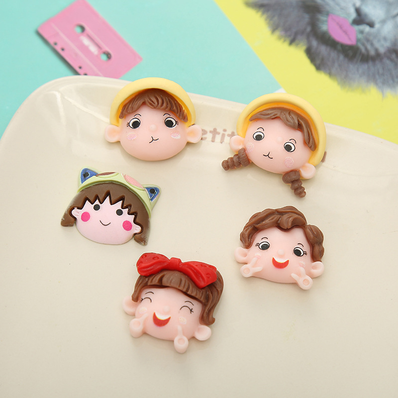 

30Pcs Cartoon Resins Components Characters Flatback Resin Cabochon Kawaii Boy Girl DIY Scrapbook Hair Bows Center