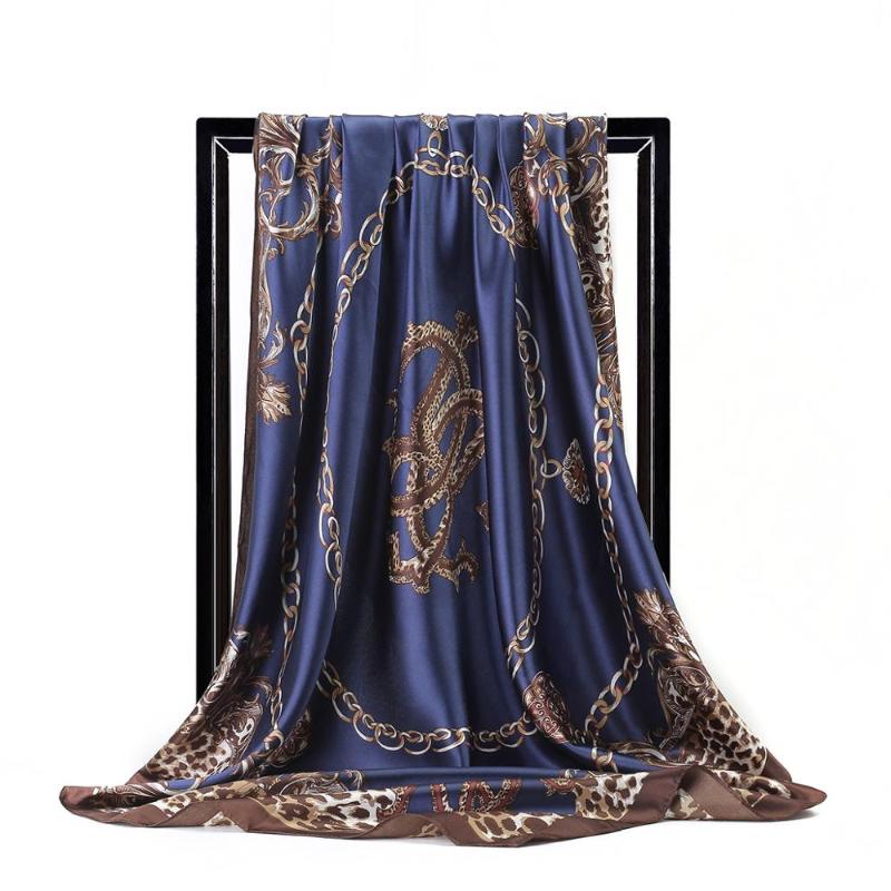 

Scarves Fashion Silk For Women Leopard Print Square Shawl Foulard Female 90cm Bandana Head Ladies Large Hijab Satin Scarfs