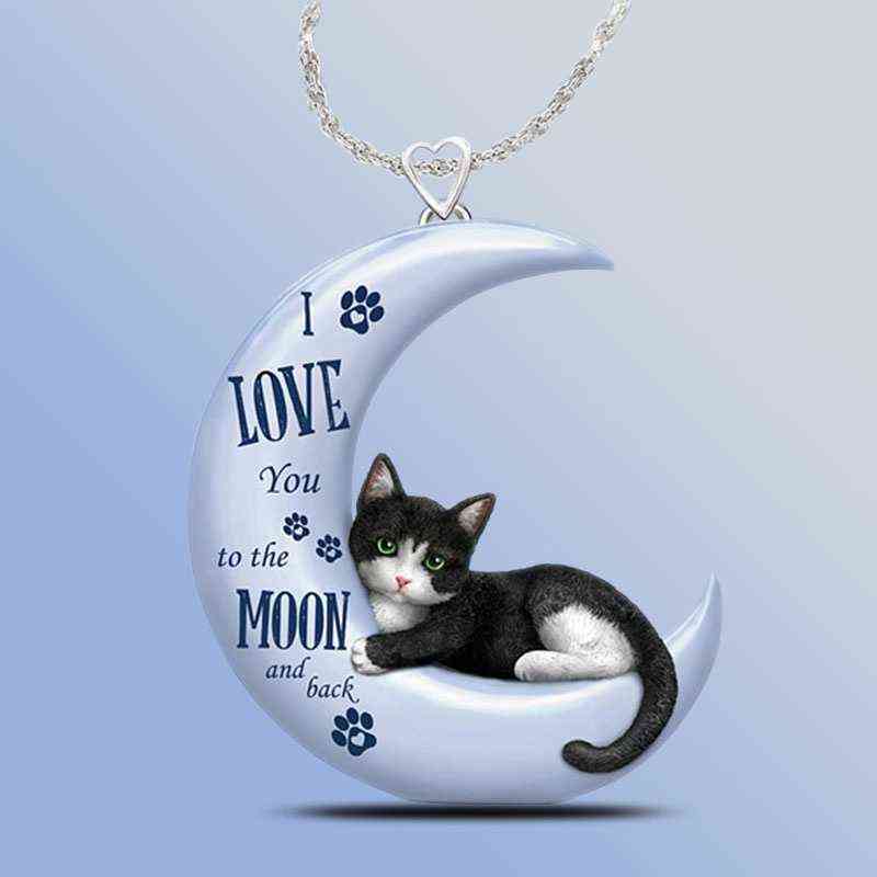 

Exquisite Blue Moon Cat Pendant Necklace for Women Cute Crescent Pendant Necklace Wedding Engagement Jewelry Gift for Daughter G1206