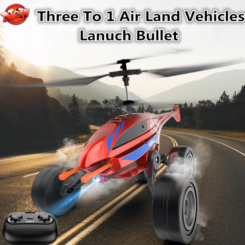 

Outside 3 To 1 Electric Remote Control Land Sky Helicopter Toy 2.4G Launch Bullet Land Drive Air Flying RC Helicopter Boy Gift, Red