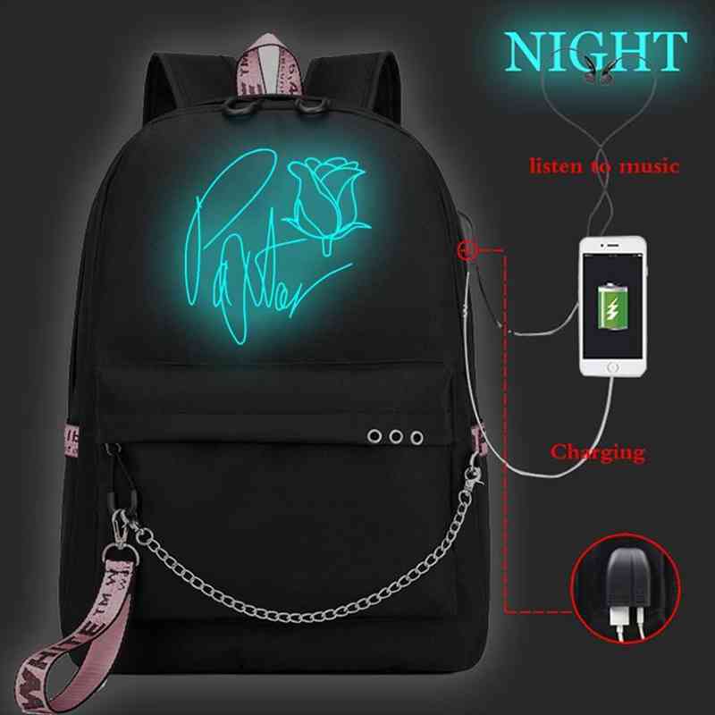 

fashion luminous backpack payton moormeier usb school bag korean style teen women leisure schoolbag mochilas