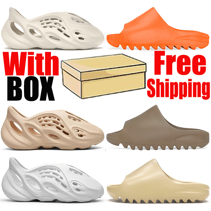 

With BOX slides shoes slippers platform sandals sneakers mens womens foam runner Desert Sand Resin Triple Black Orange Bone slipper slide sandal trainers, 36-45 orange red