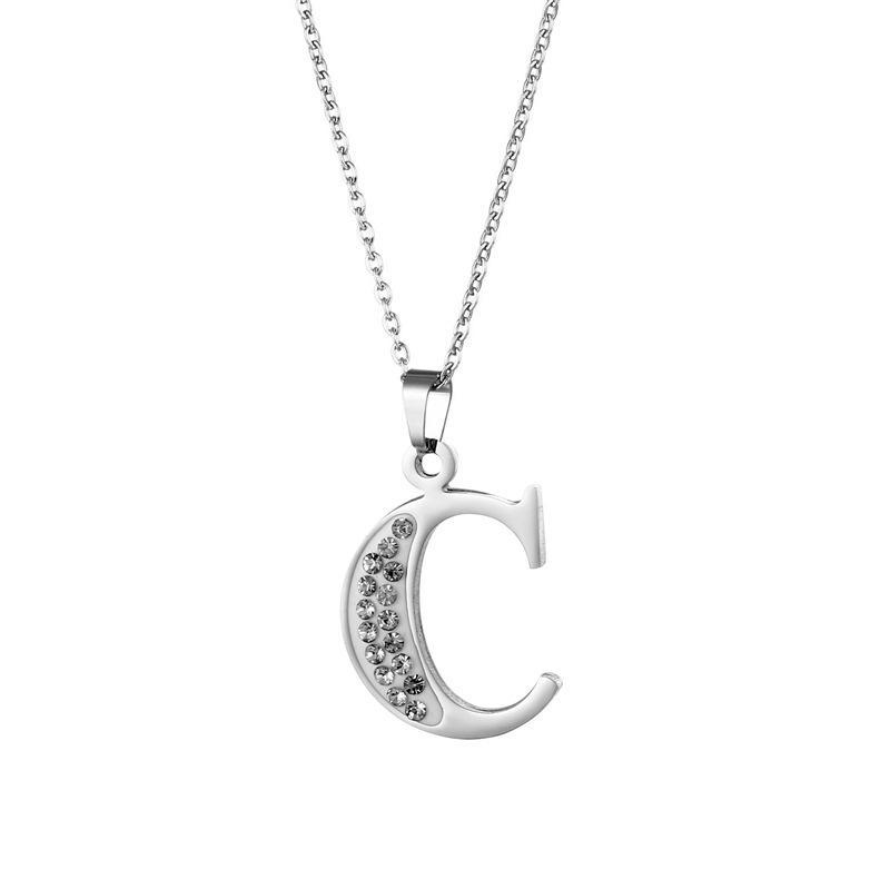 

Pendant Necklaces Charm Silver Color C/P/Q/R/S/T 26 English Letter Necklace For Women Cute Rhinestone Initial Crystal Wedding