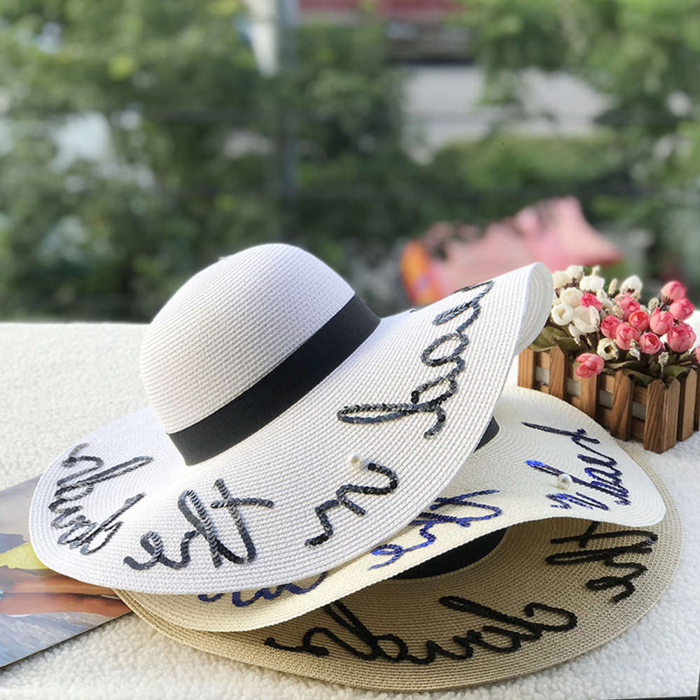 

Little Xiangfu chariot and horse letter Sequin sun hat Beach Hat female summer big cornice screen, Blue;gray