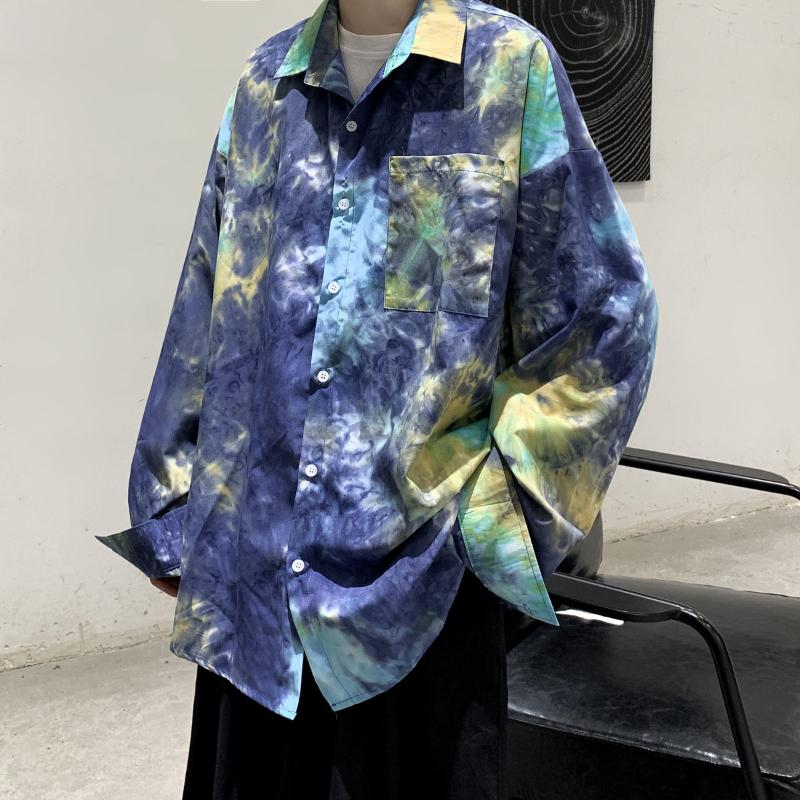 

Men's Casual Shirts Neploha Fashion Tie Dyed Men Shirt Streetwear Oversized Blouses Man Tops Spring Autumn Long Sleeve Male Coats Korean Sty, White;black