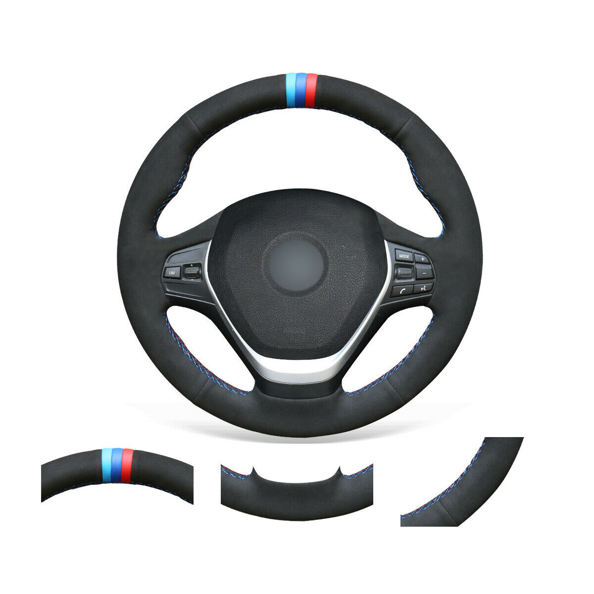 DIY Custom Soft Black Suede Steering Wheel Cover For BMW 3 Series F30 F34 F33