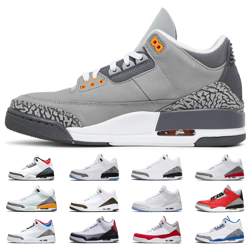 

Jumpman 3s Basketball Shoes 3 Mens Cool Grey Mocha UNC Fire Red Tinker NRG Laser Orange Pure White True Blue SEOUL Trainers Outdoor Sneakers, White;red