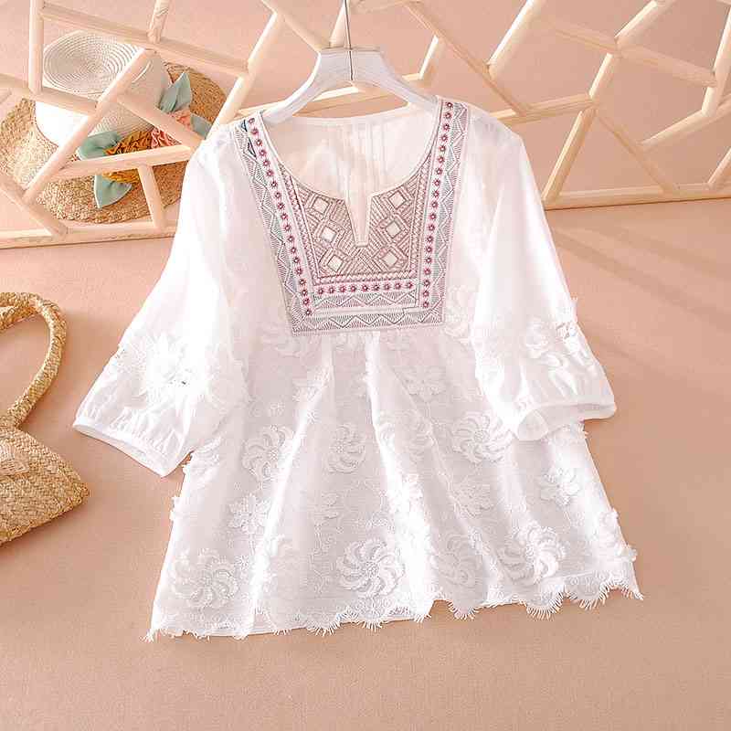 

VANOVICH Women's Blouses Summer Cotton Wild Fashion Casuall Ladies and Tops Round Neck Women Clothing 210615, White