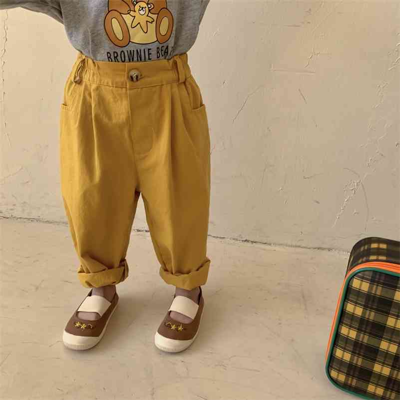 

Spring cotton children casual pants boys and girls 3 colors all-match straight trousers 1-6Y 210708, Blue
