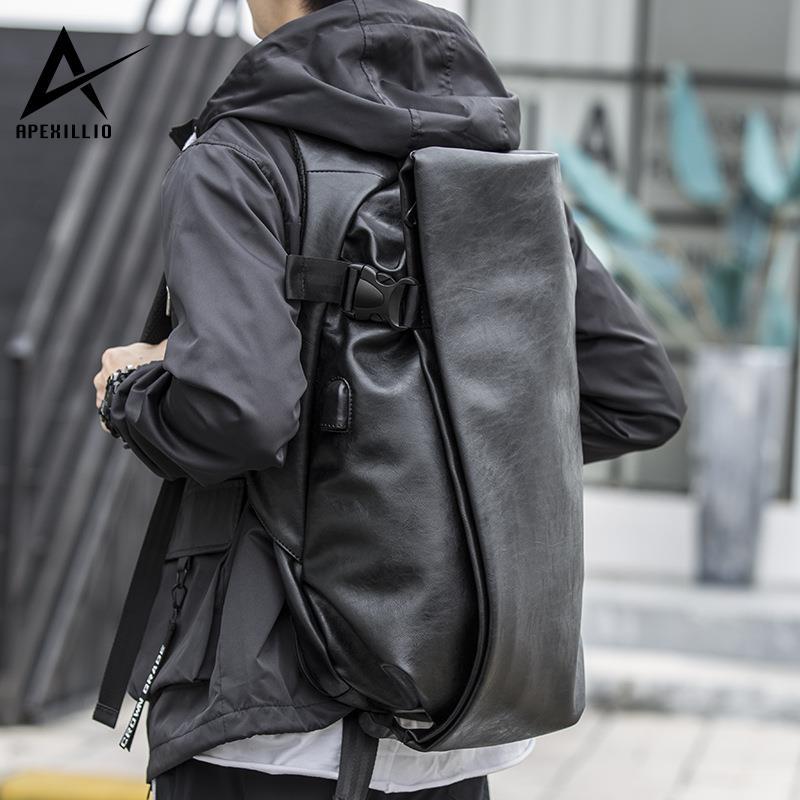 

Backpack Korean Men's Pu Fashion Trend Casual Simple College, Black