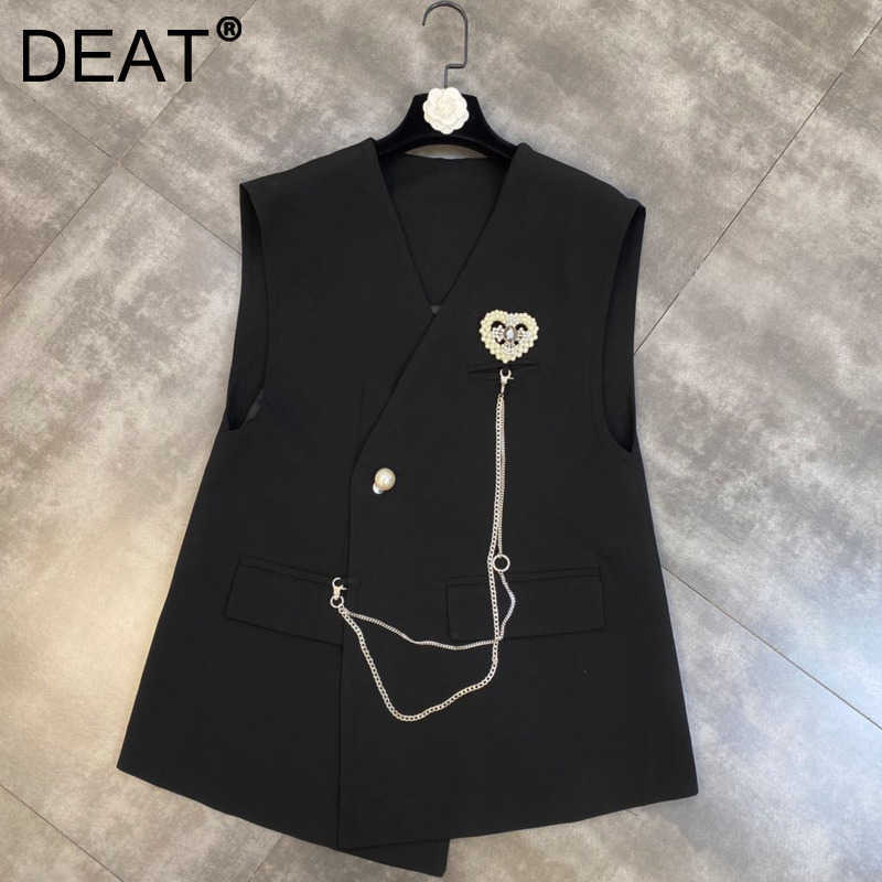 

DEAT Women Iasymmetrical Chain Personality Coat Vest Arrivals Temperament Fashion Spring Summer 11D1364 210709, Black pants