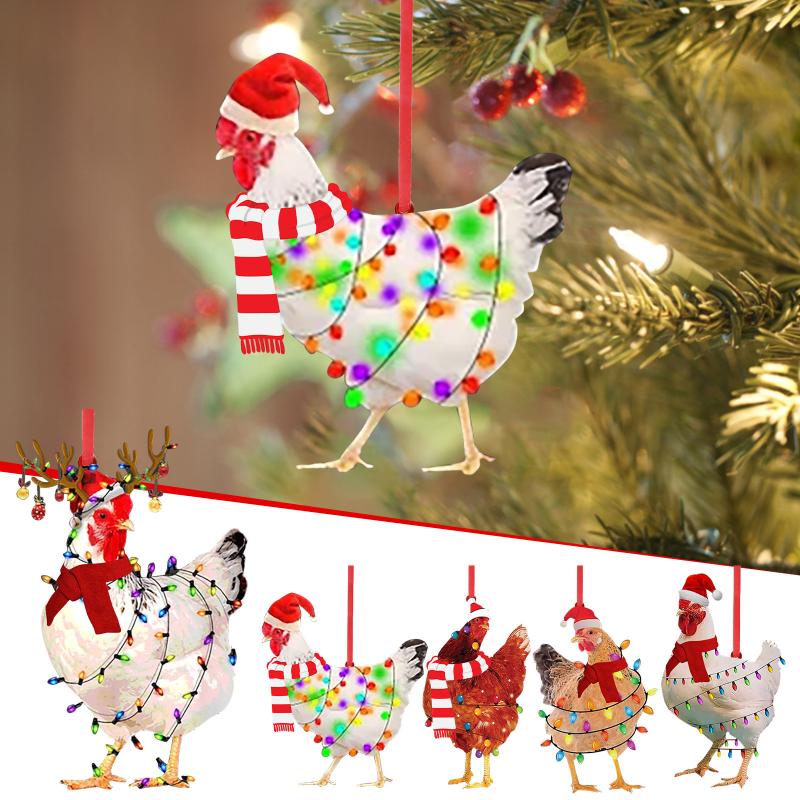 

Christmas Decorations Scarf Chicken Holiday Decoration Outdoor Wood Ornaments Hanging Pendant Decor Diy