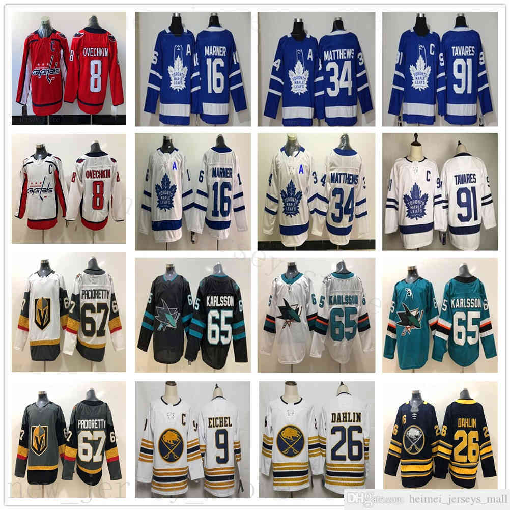 

2021 Mens Women Youth Kids Hockey 8 Alex Ovechkin 91 Tavares 34 Matthews 16 Marner 65 Erik Karlsson 67 Max Pacioretty 9 Jack Eichel Jerseys, Same as picture