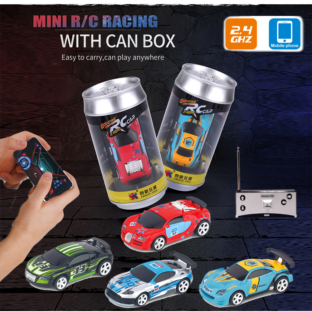 

1:58 Remote Control MINI RC Car Battery Operated Racing Car PVC Cans Pack Machine Drift-Buggy Bluetooth radio Controlled Toy Kid 201124