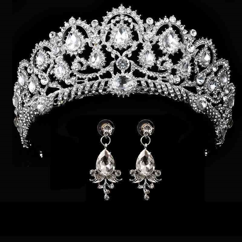 

Tiara Wedding Bridal Queen Crown With Earring Luxury Rhinestone Headband Diadem Bride Hair Jewelry Ornaments