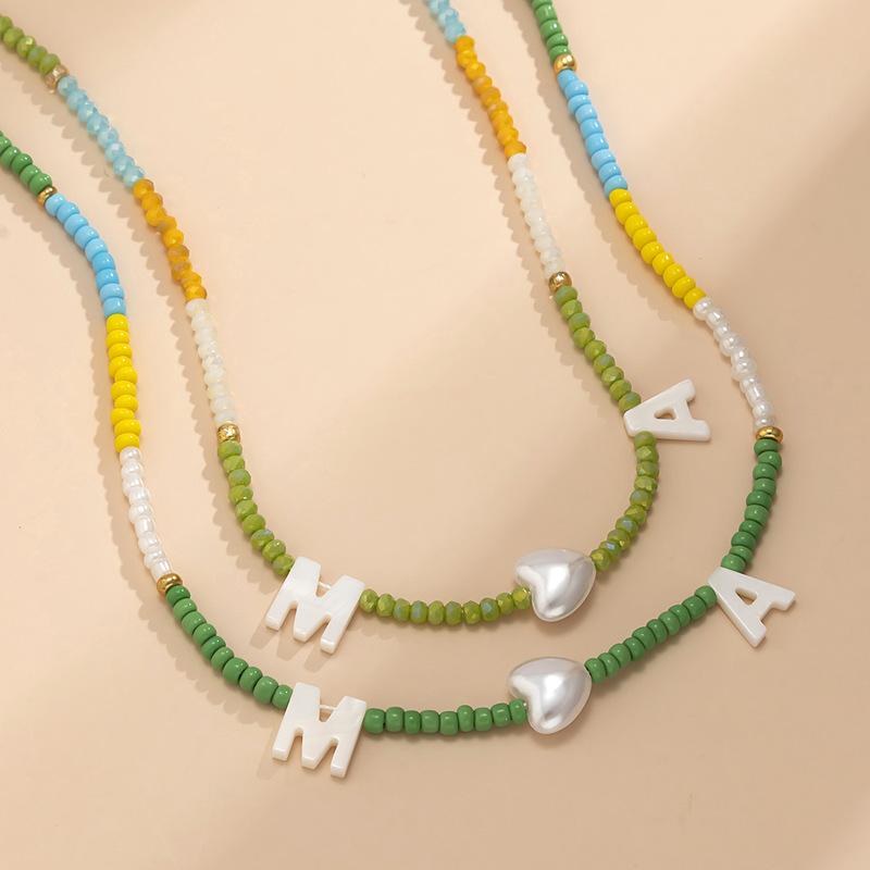 

Pendant Necklaces LOVOACC Bohemia Candy Color Beaded Chokers Necklace For Women Ladies Faux Pearl Love Heart Shell Letters Accessories