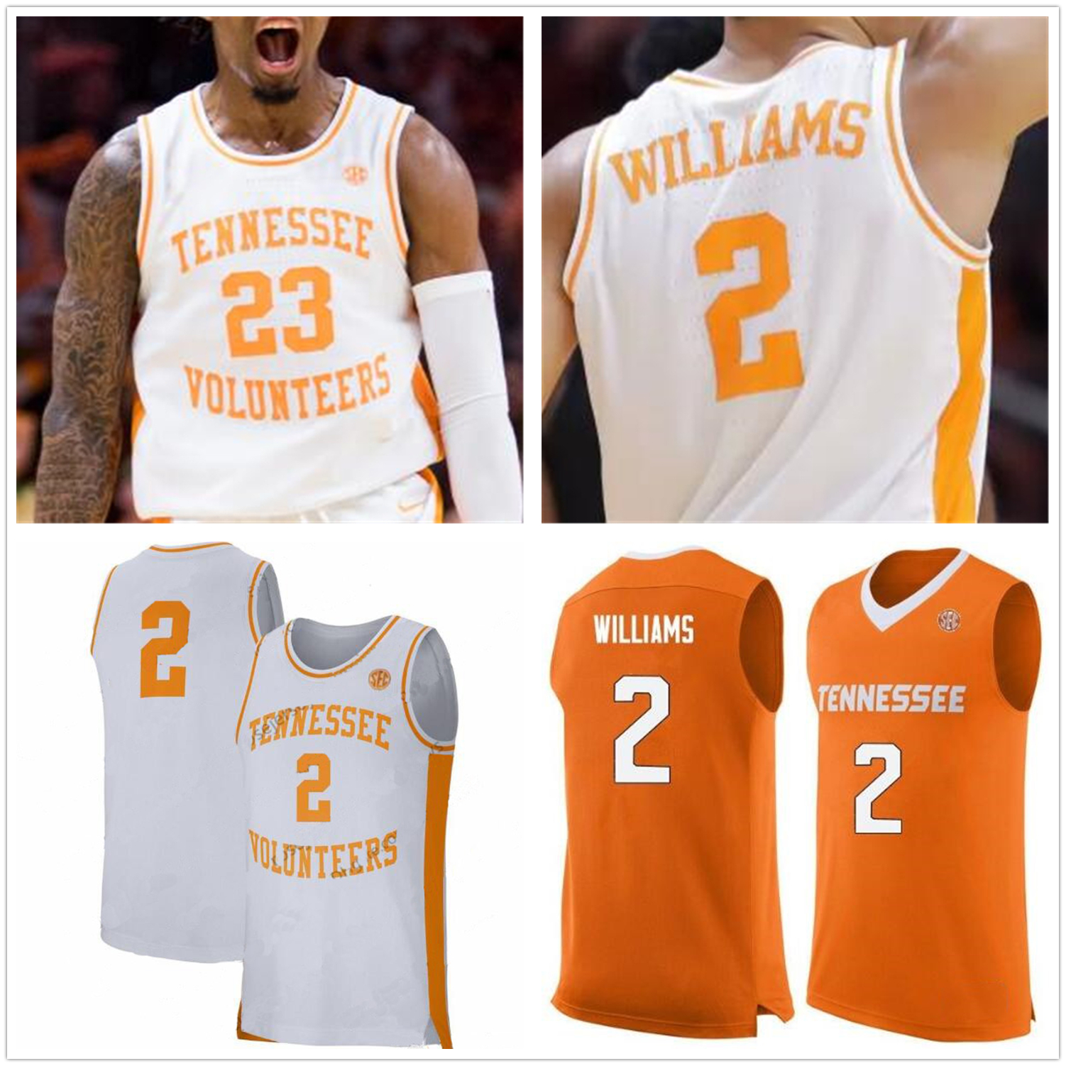 

Custom Basketball jersey Tennessee Volunteers stitched Josh Richardson 23 Bowden 10 John Fulkerson 2 Grant Williams mens youth jerseys, White v-neck
