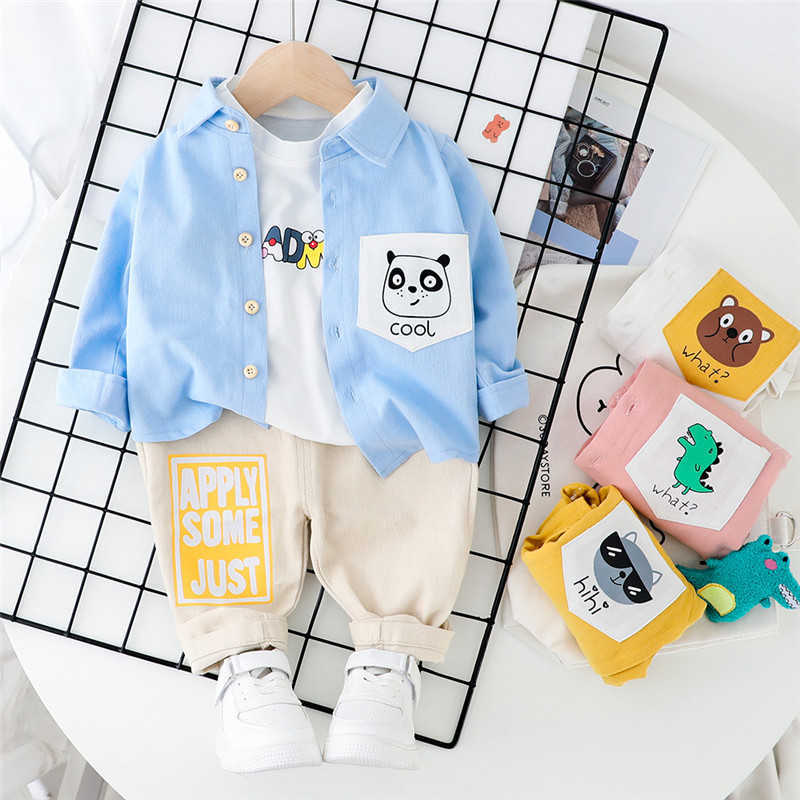 

0-5 years 100% Cotton boy clothing set spring active cartoon casual kid suit children baby coat+pant 2pcs 210615, Yellow