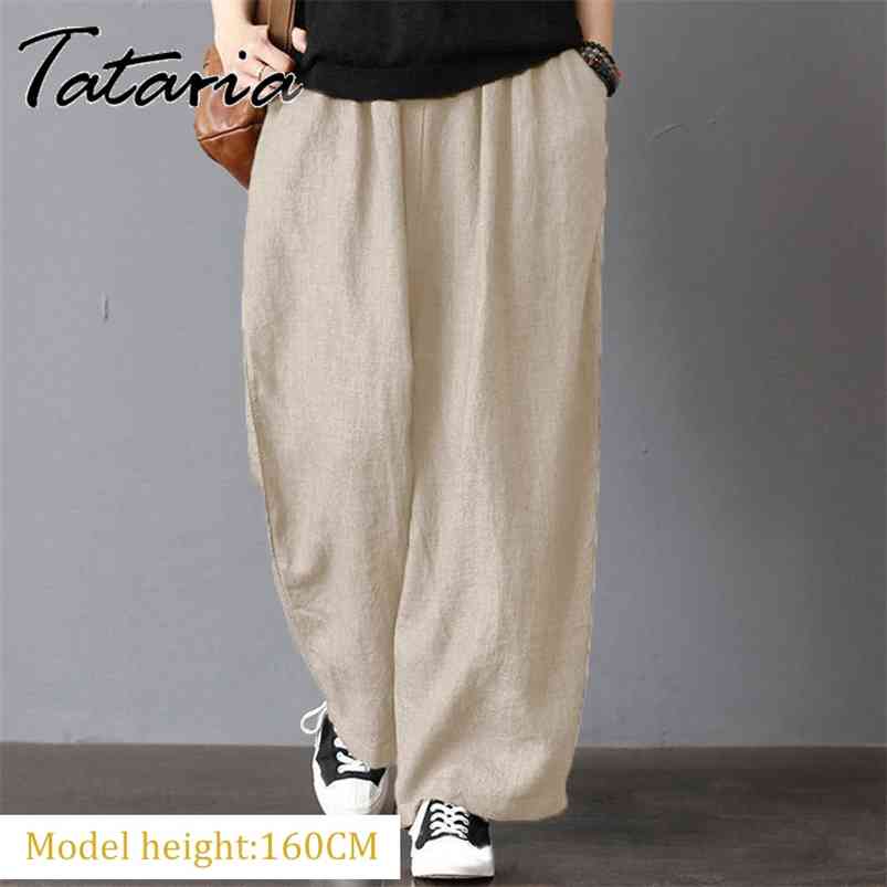 

Women' Cotton Gray Pants Elastic Waisted Plus Size Pants Khaki Casual Loose Ankle-length Trousers Female Elegant Streetwear 5XL 210721, Darkbrnankle