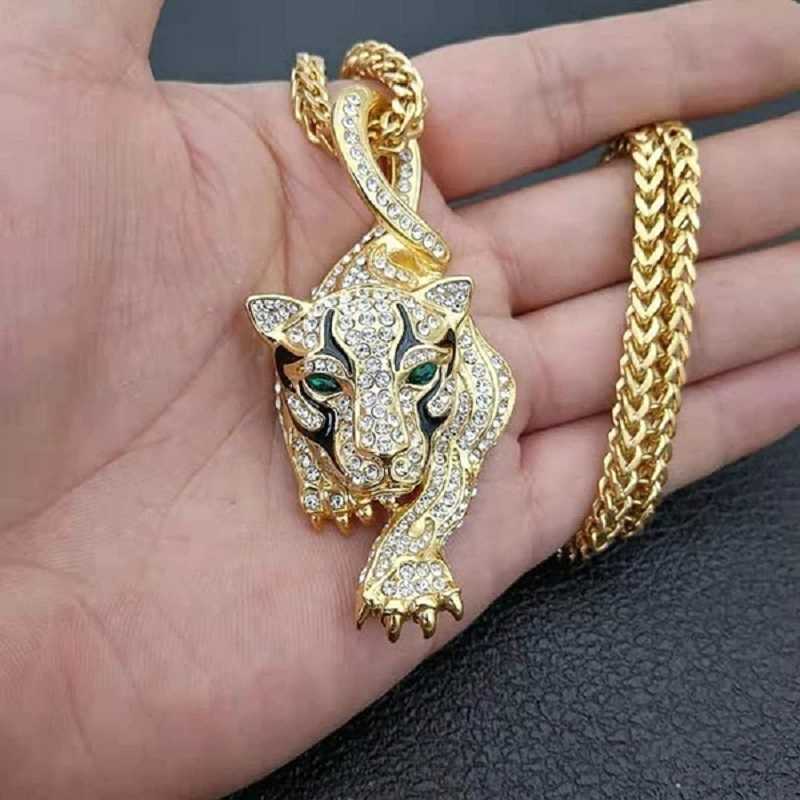 Men's Luxury Necklace, Inlaid with Austrian Rhinestone Gold, Tiger Animal Pendant, Party Jewelry-image-747021918