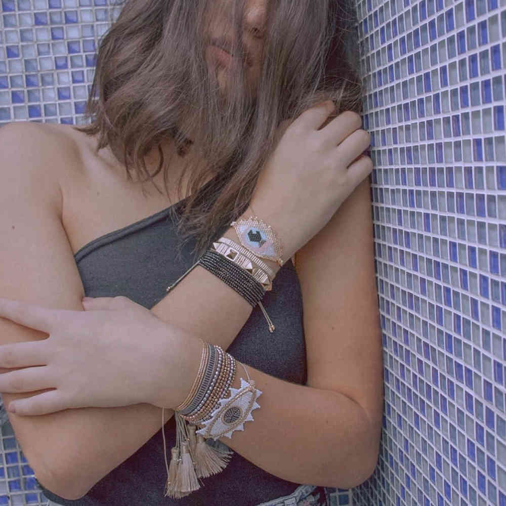 

BLUESTAR Turkish Evil Eye Bracelet Femme Crystal Pulseras Mujer Moda Micro Pave Pyramid Friendship Handmade Bead