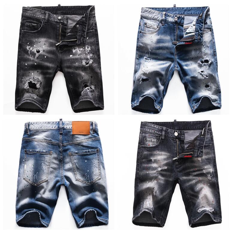 

New Summer Mens Holes Denim Shorts Fashion Men Denim Jeans Slim Straight Pants Trend Mens Stylist Pants, Blue