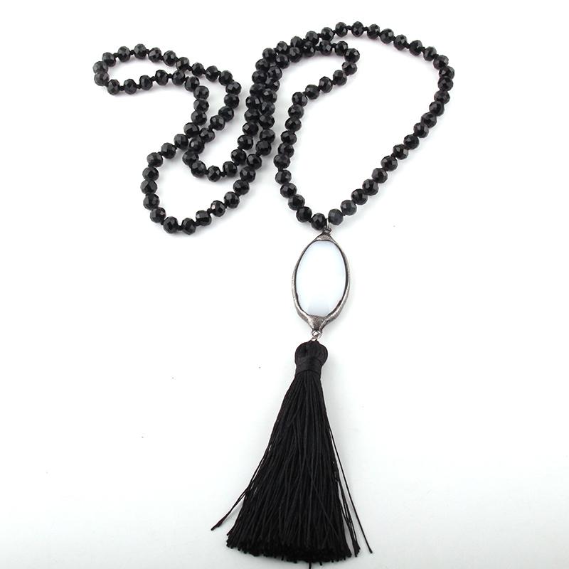 

Pendant Necklaces MOODPC Fashion Bohemian Jewelry Glass Long Knotted White Link Tassel Women Ethnic Necklace