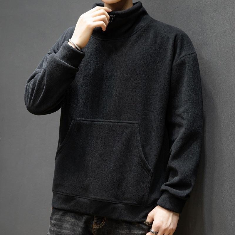

Men's Hoodies & Sweatshirts Men Fleece Sweatshirt Autumn Turtle Neck Warm Long Sleeve Shirts Clothes Half High Collar Polar, Black