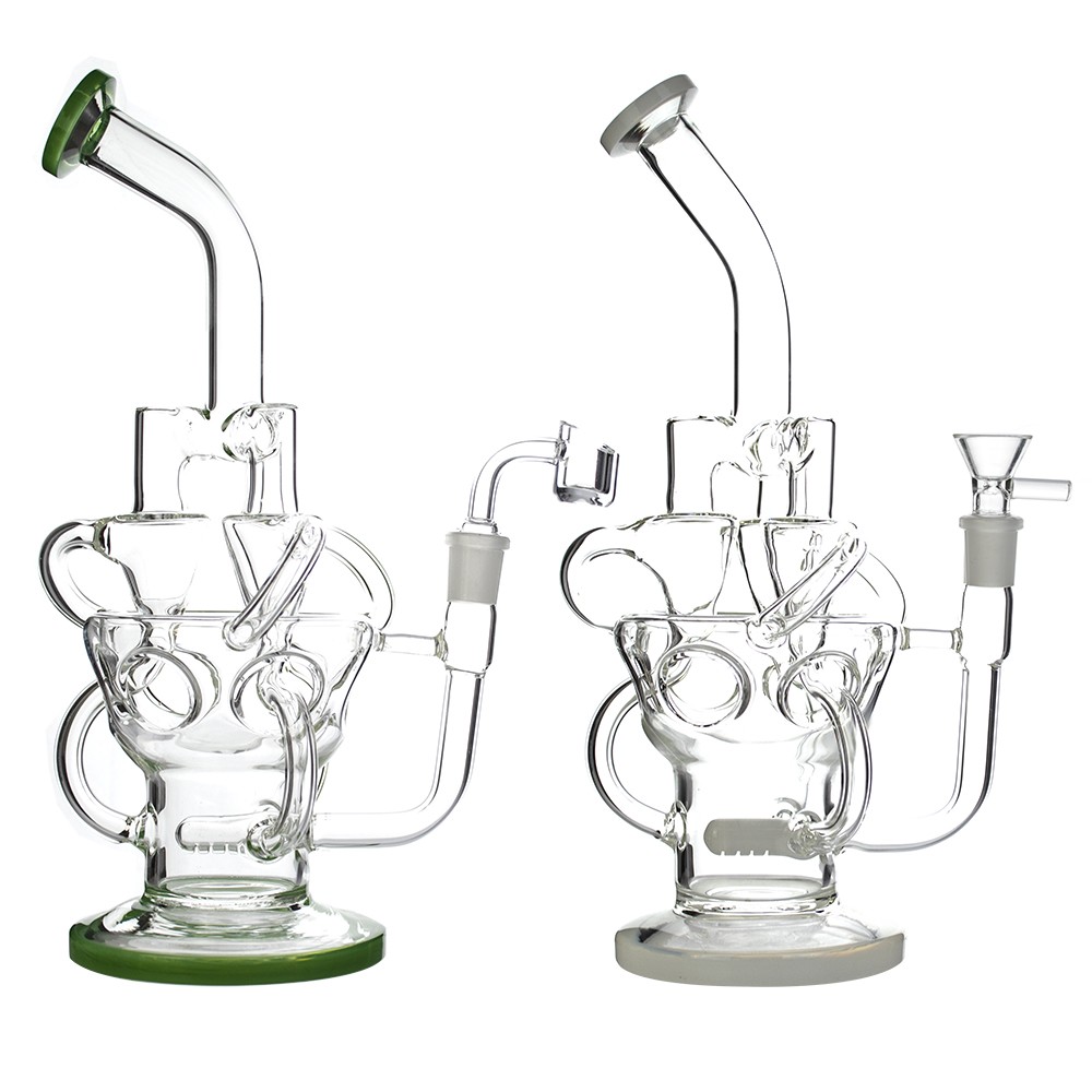 

12 Inch Triple Recycler Bong Hookah Big Tall Fab Egg Glass Water Pipes Inline Perc Dab Rigs With Quartz Banger