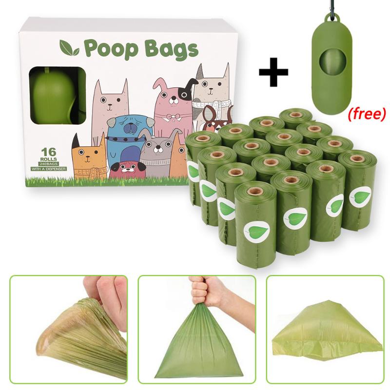 

16roll Dog Poop Bags Corn Starch Earth Friendly Waste Bag For Dogs 240 Counts Pooper Travel & Outdoors