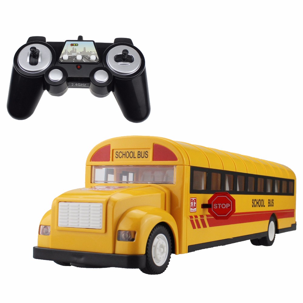 

RC Car School Bus 2.4G Remote Control Buses Opening Door One Key Starting Transporter Vehicle Toys with color box Sound&Light