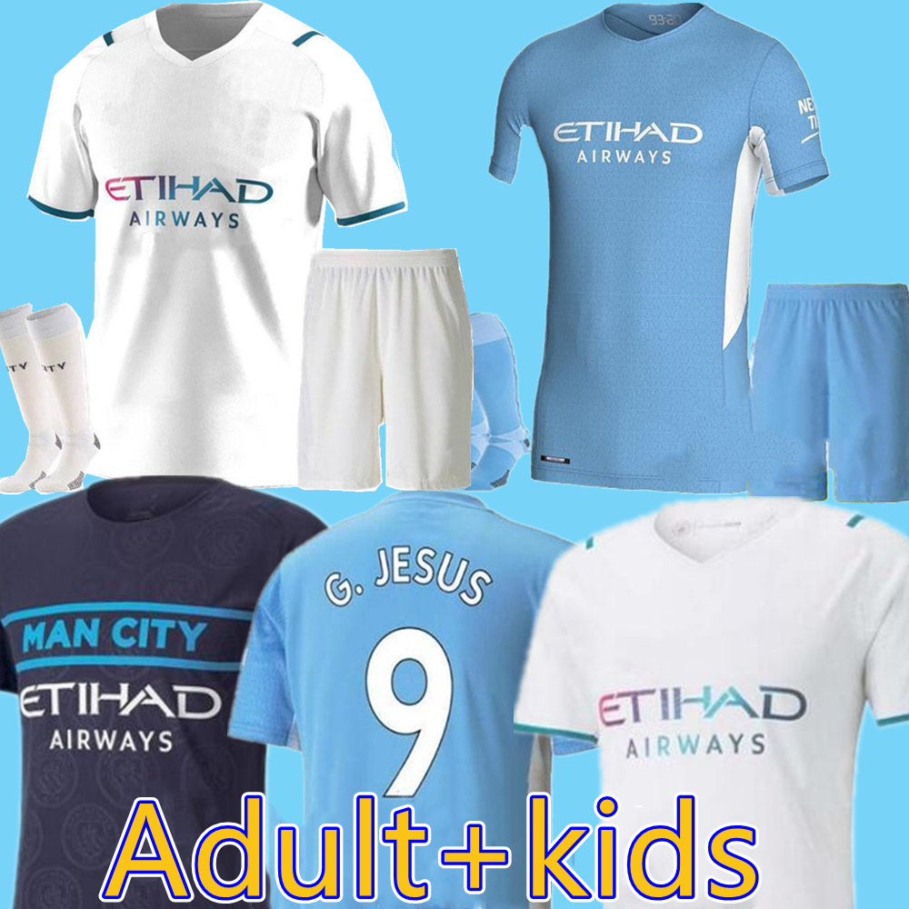 

21/22 Adult Kids Kit #10 KUNAGUERO Soccer Jersey 2021 city Home DE BRUYNE FERRAN MAHREZ children shirt G.JESUS STERLING Men t-shirts uniforms, White;black