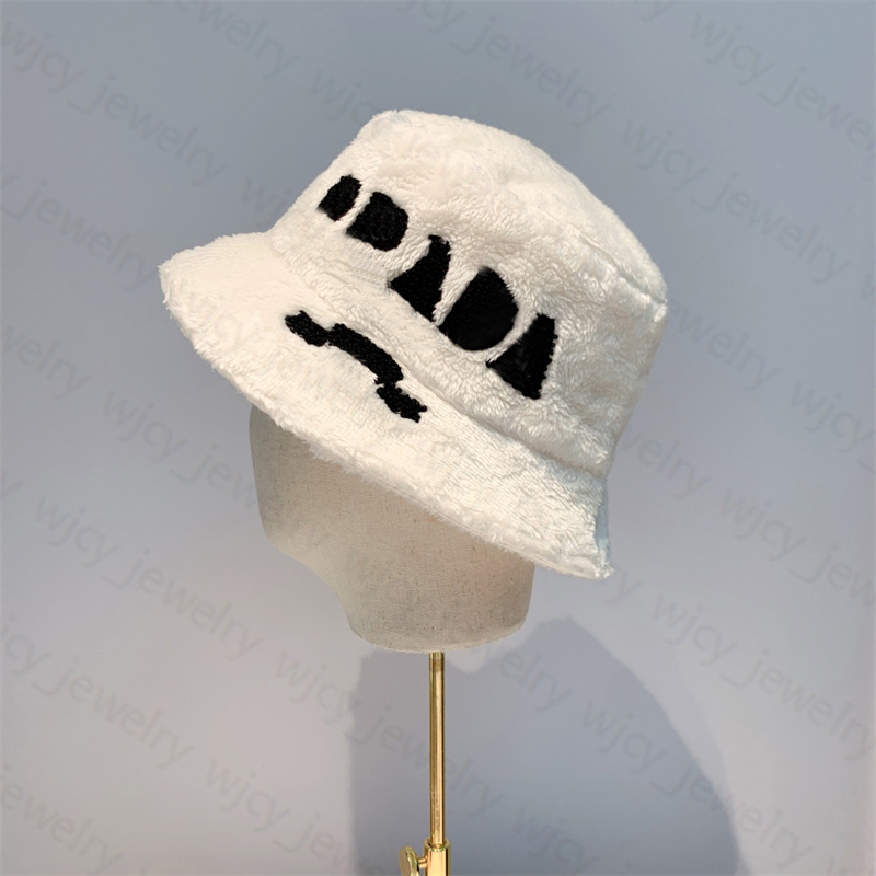 

Bucket Hat Stingy Brim Hats Warm Fluffy Cap Winter Beanie Letter Design for Man Woman Caps 2 Colors Top Quality, Black