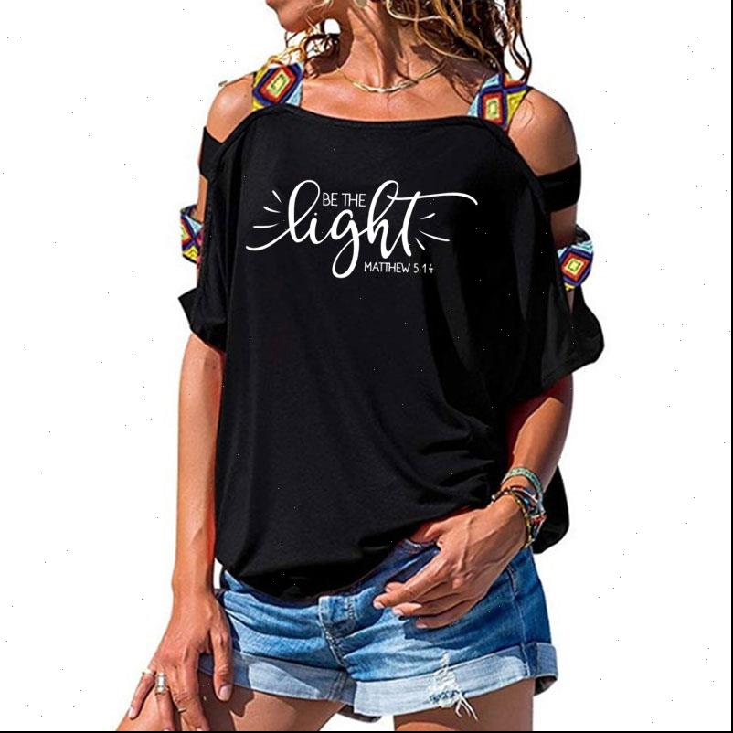 

women t shirts be the light matthew 5:14 shirt catholic christian tshirts summer graphic religious hollow out shoulder tees, White