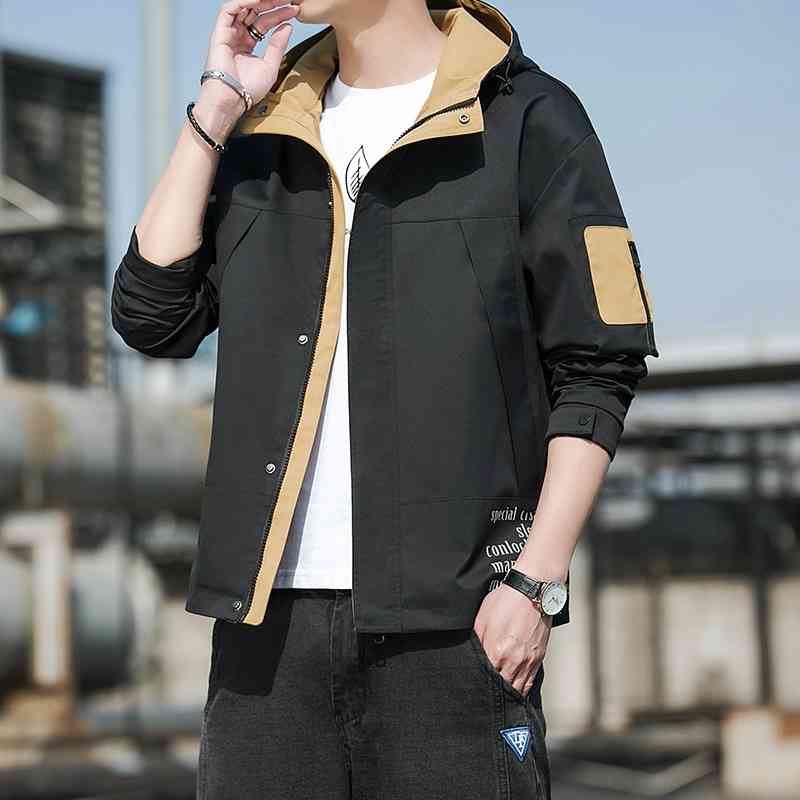 

Men's 2021 new hooded Korean fashion spring handsome jacket, Black