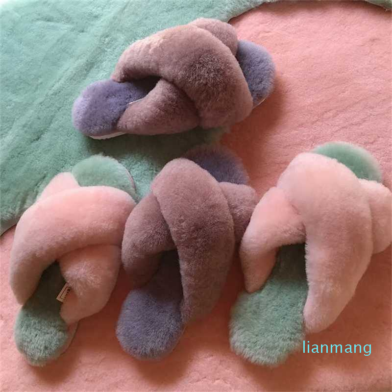 

Natural Sheepskin Fur Slippers Female Winter Slipper Warm Indoor Slippers Soft Wool Lady Home Shoes, Yellow black