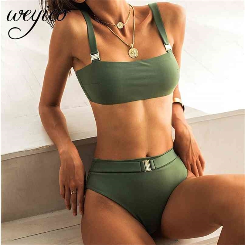 

Bikini Set High Waist Women Sexy Swimwear Straps Bathing Suit Swimming Beach Wear Biquini Mujer Brazilian Swimsuit Female 210702, Myy012826 army green