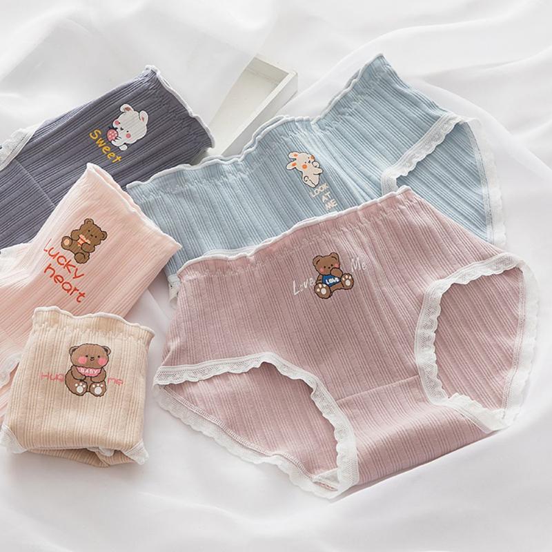 

Women's Panties Cartoon Intimates Bear For Girls Mid Waist Briefs Korean Underwear Lace Women, Black;pink