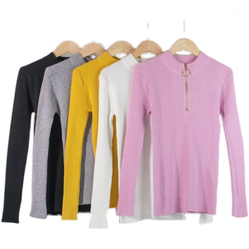 

Women's Sweaters Autumn And Winter Sweater 2021 Slim Long-Sleeve Knitwear Women Pullover Solid Turtleneck Zipper For 0805, Black