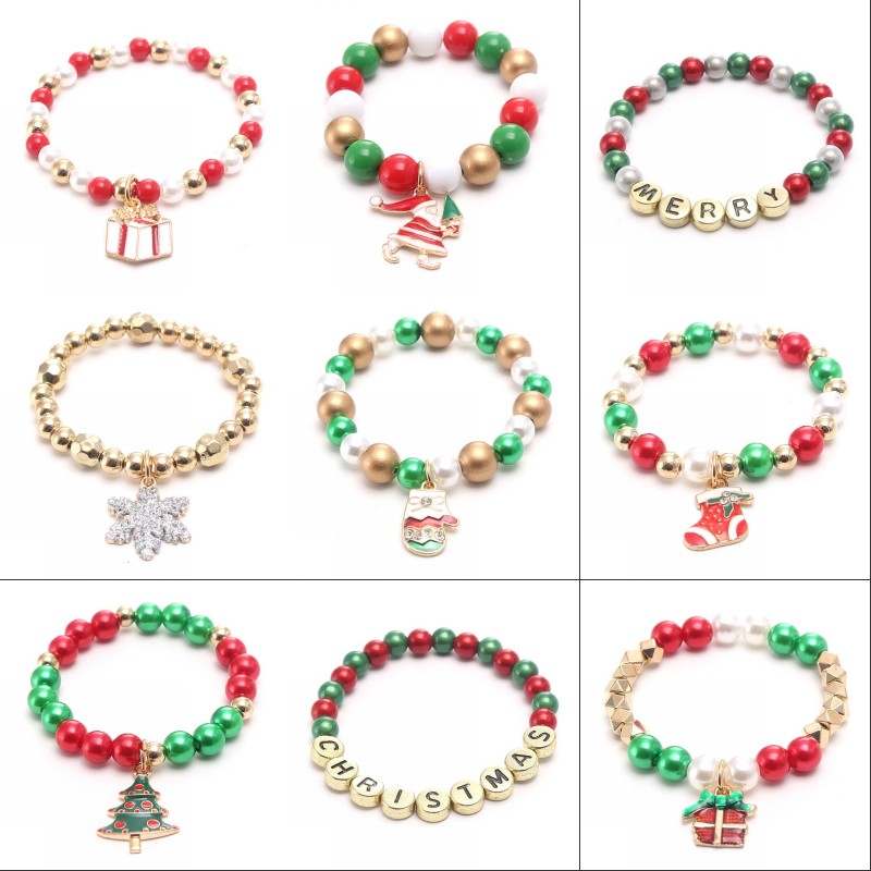 

Hot Selling Fashion Jewelry Chirstmas Acrylic Beaded Children Bracelet Cute Xmas Pendant baby Girls Pearl good luck 1606 B3, As photo remark styles