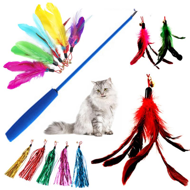 

Cat Toys L40 1Pc Cute Toy Feather Kitten Interactive Teaser Bell Stretch Fishing Rod Play Wand Pets Replacement Head