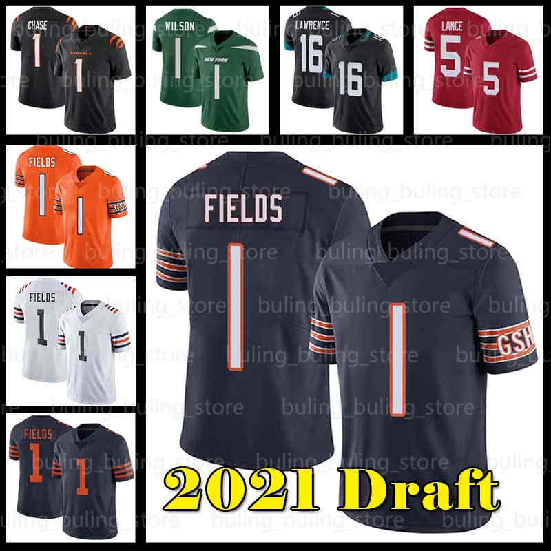 

1 Justin Fields Jersey Chicago Bears Trevor Lawrence 5 Trey Lance Zach Wilson Ja'Marr Chase Football New 2021 Draft York Je, Black;red
