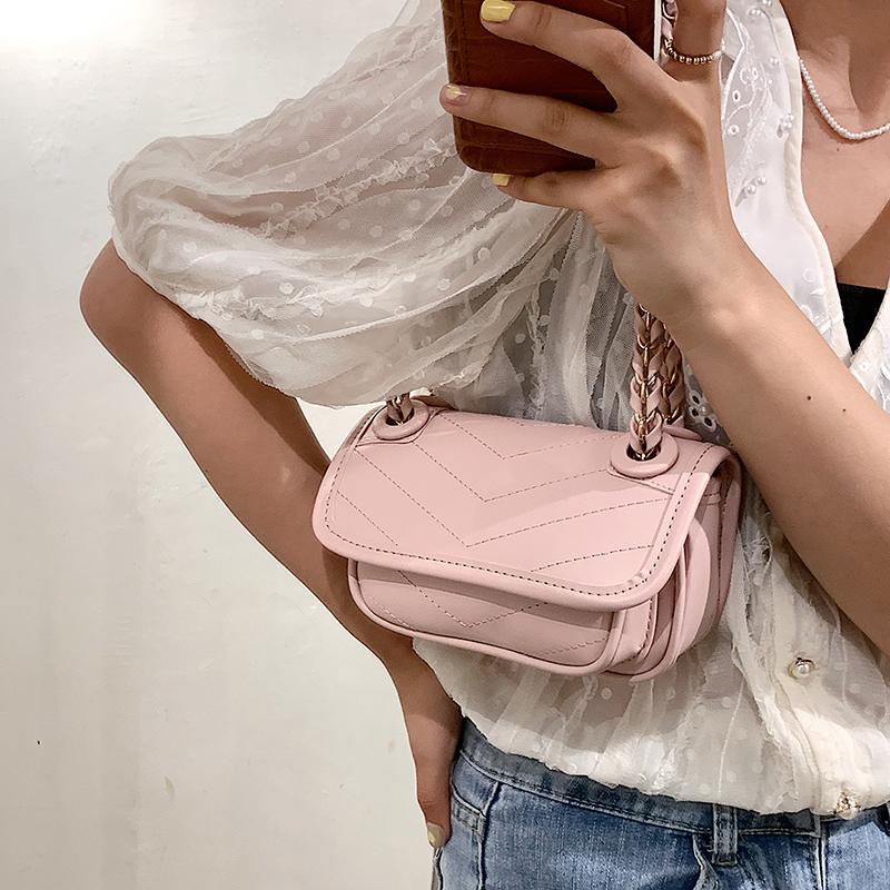 

Shoulder Bags V-Line Design PU Leather Crossbody For Women 2021 Trend Chain Bag Ins Wild Handbag Designer Brand Small Square, Black