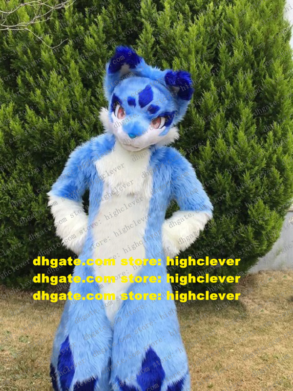 

Blue Long Fur Fursuit Furry Husky Dog Wolf Fox Mascot Costume Adult Cartoon Character Outfit Group Photo Mega-event zz7593, Red;yellow