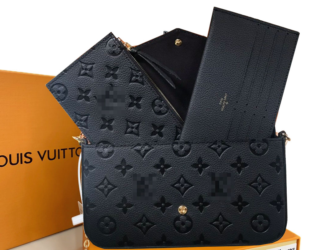 

GGLVLouisBag VuttonYSLwallets 5A POCHETTE FELICIE 3 pcs wallet bags women purse handbag genuine leather shoulder crossbody bag purses, 5a blue embossed